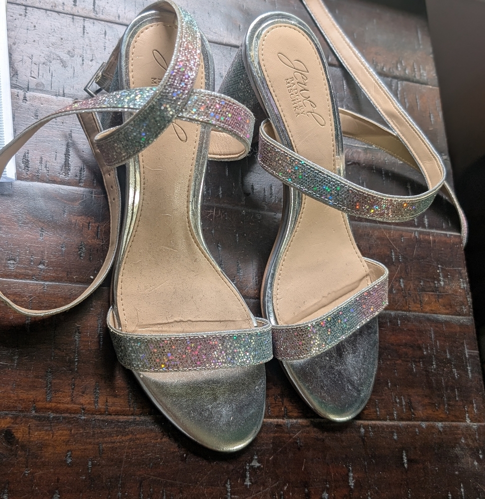 Badgley Mischka Rainbow Glitter Ankle Strap Sandals